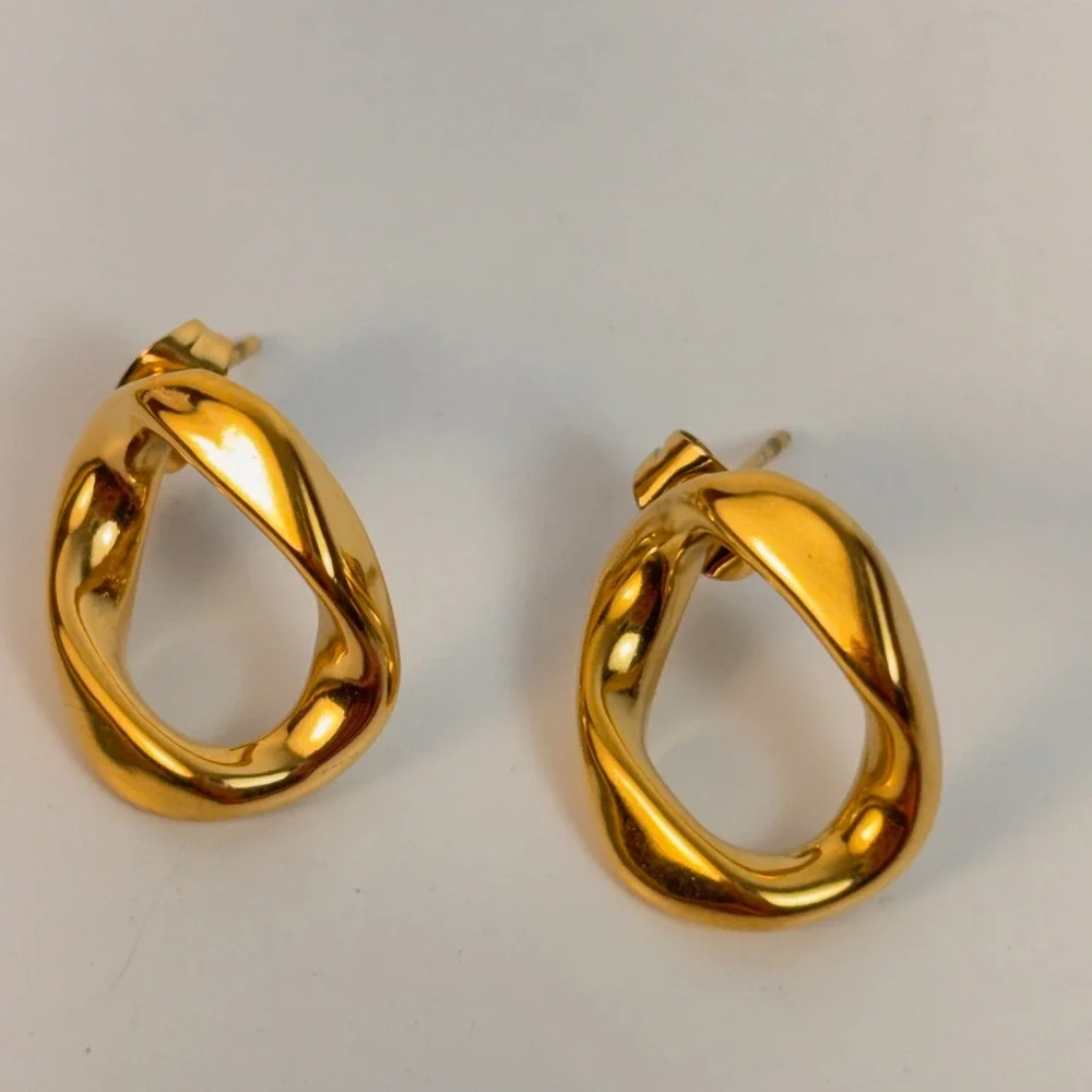 Twisted Oval Hoop Earrings Gold Statement Minimalist Boho Y2K Streetwear 90s